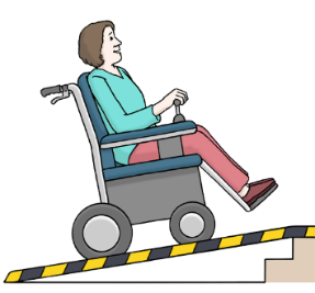 Person im Rollstuhl nutzt Rampe