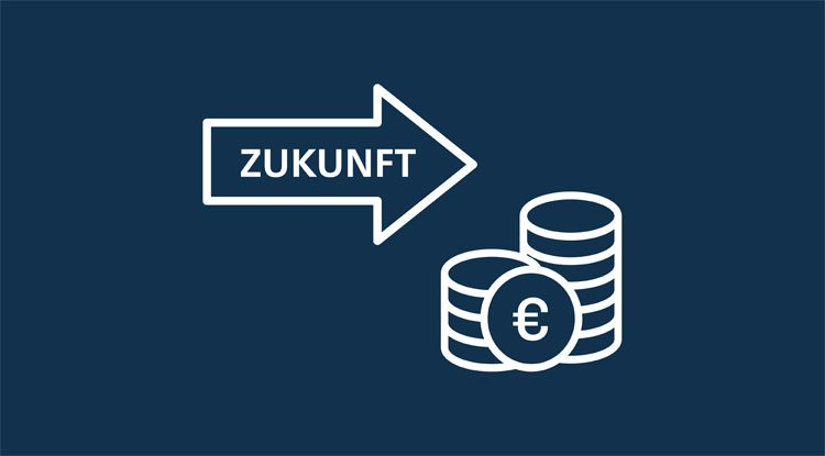 Grafik: Ein Pfeil mit beschriftung "Zukunft" zeigt auf einen Münzstapel.