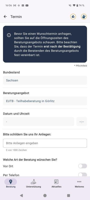 Screenshot der App "Teilhabeberatung"