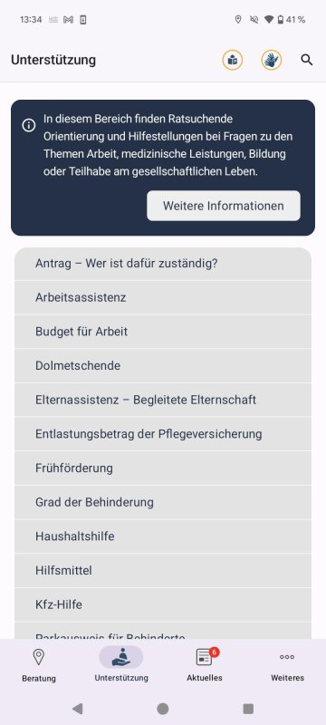 Screenshot der App "Teilhabeberatung"