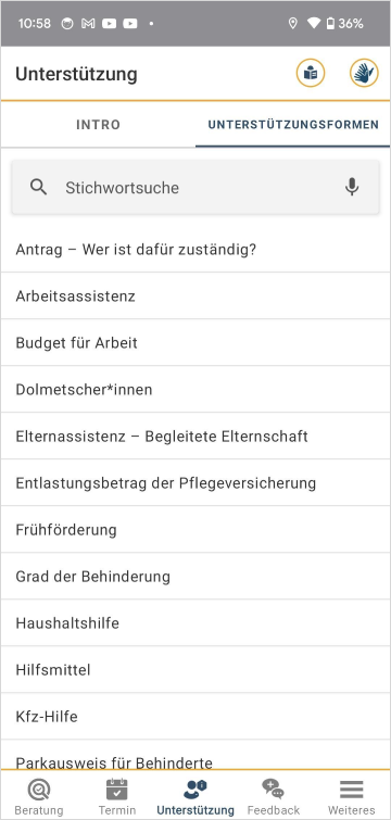 Screenshot der App "Teilhabeberatung"