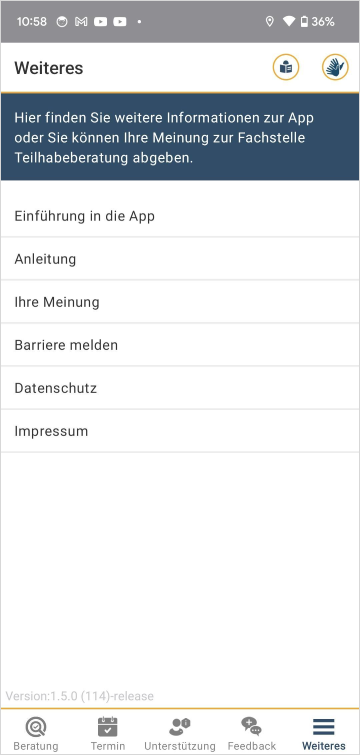 Screenshot der App "Teilhabeberatung"