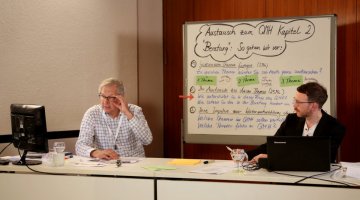 Digitaler Beratungstisch mit Herrn Schäufele und Hernn Dr. Preußger